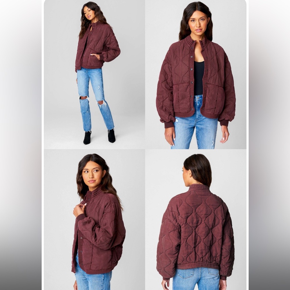 BLANK NYC quilted bomber jacket cranberry juice